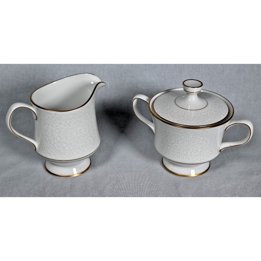 Vintage 1950s Sango 3772 Gold Trim Hacienda Creamer & Sugar Bowl with Lid